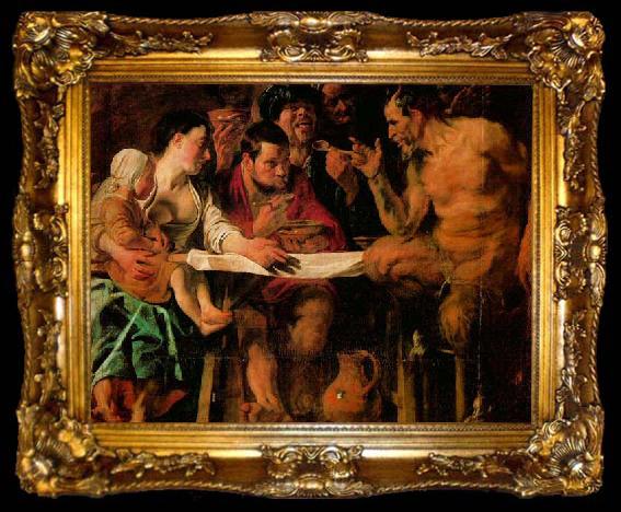 framed  JORDAENS, Jacob : The Satyr and the Peasant, ta009-2